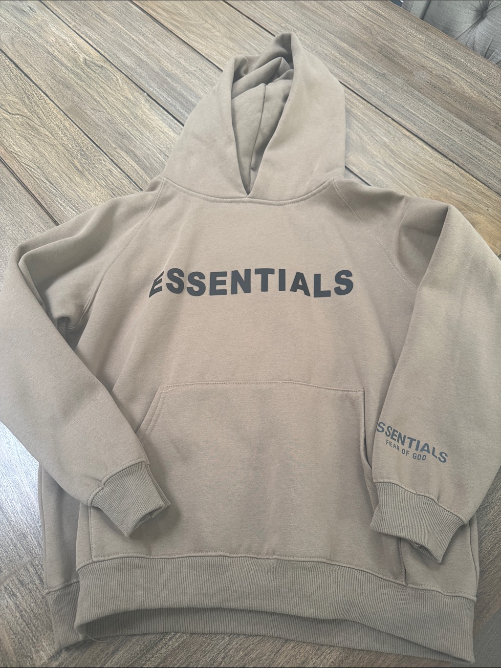 Essentials Taupe Hoodie With Black Chest Logo